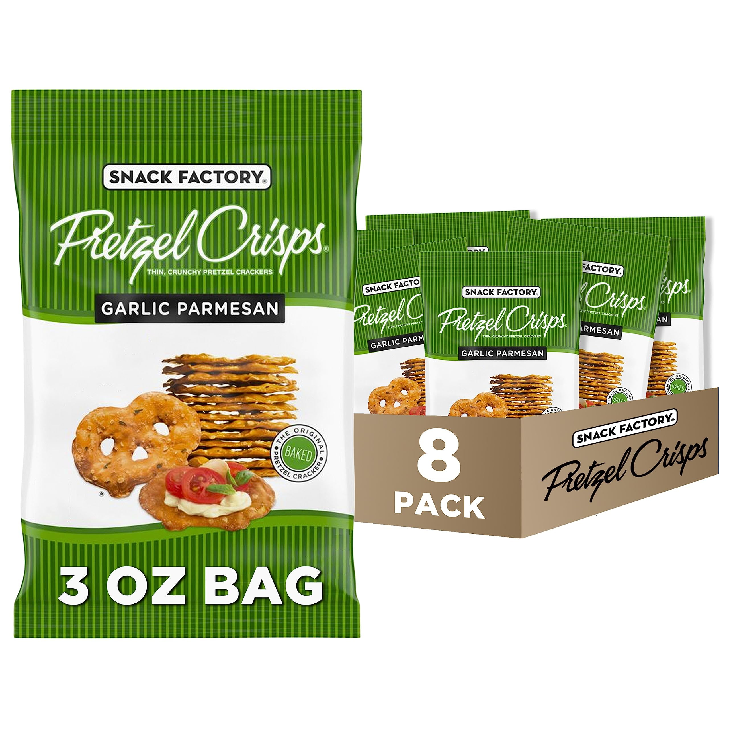 Pretzel Crisps Garlic Parmesan YYF14 On-the-Go Bag, 3 Oz (Pack of 8)