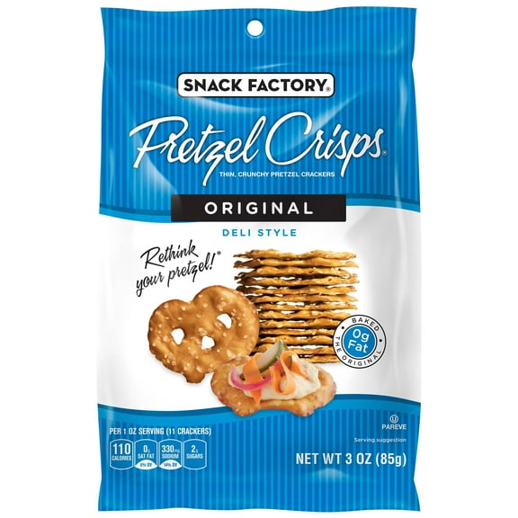 Pretzel Crisps Original Deli Style Thin Crunchy Pretzel Crackers Bag 3 Ounces - 8 Per Case