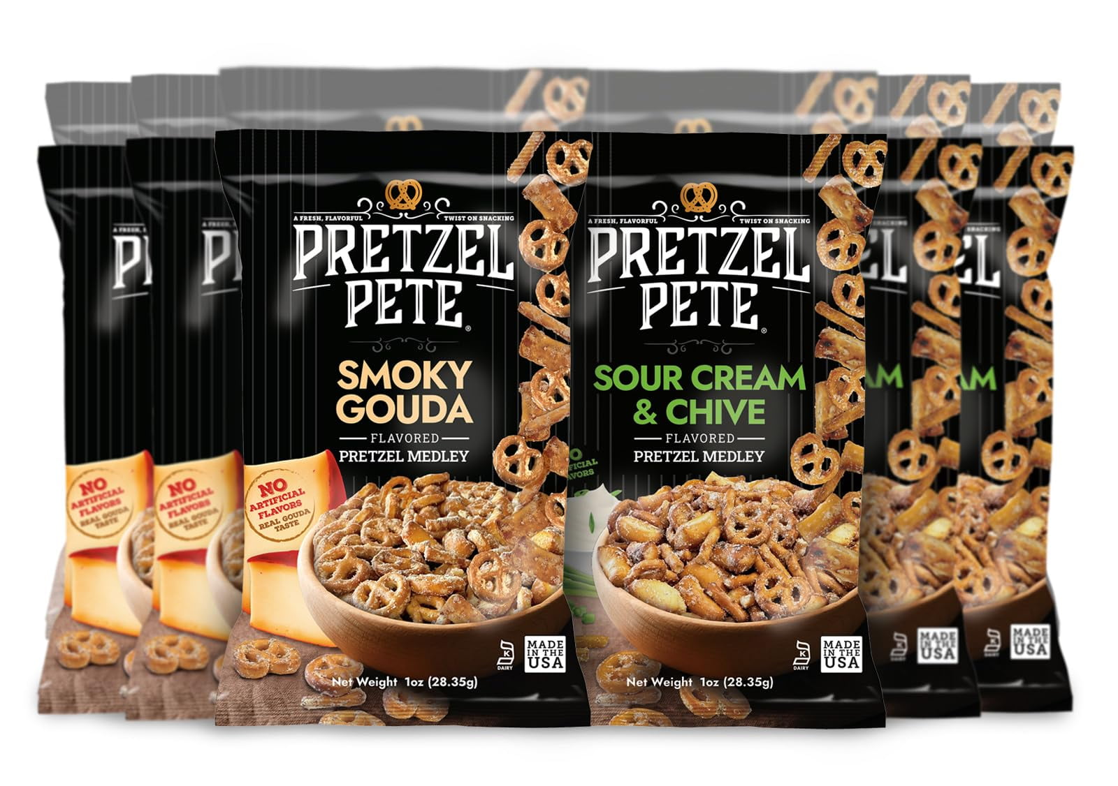 Pretzel Pete Medley Mix, OIF8 Smoky Gouda & Sour Cream Chive, NutFree