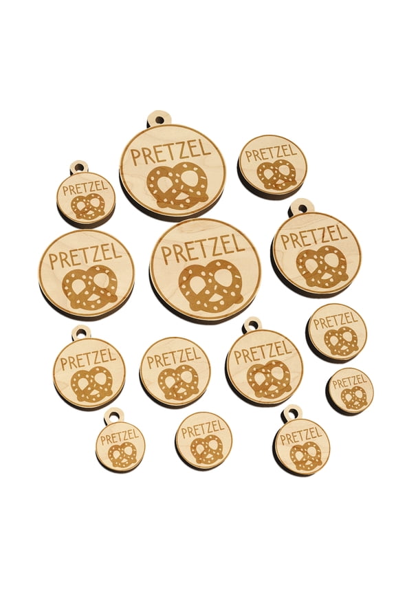 Pretzel Text with Image Flavor Scent Wood Mini Charms Shapes DIY Craft Jewelry - With Hole - 30mm (6pcs)