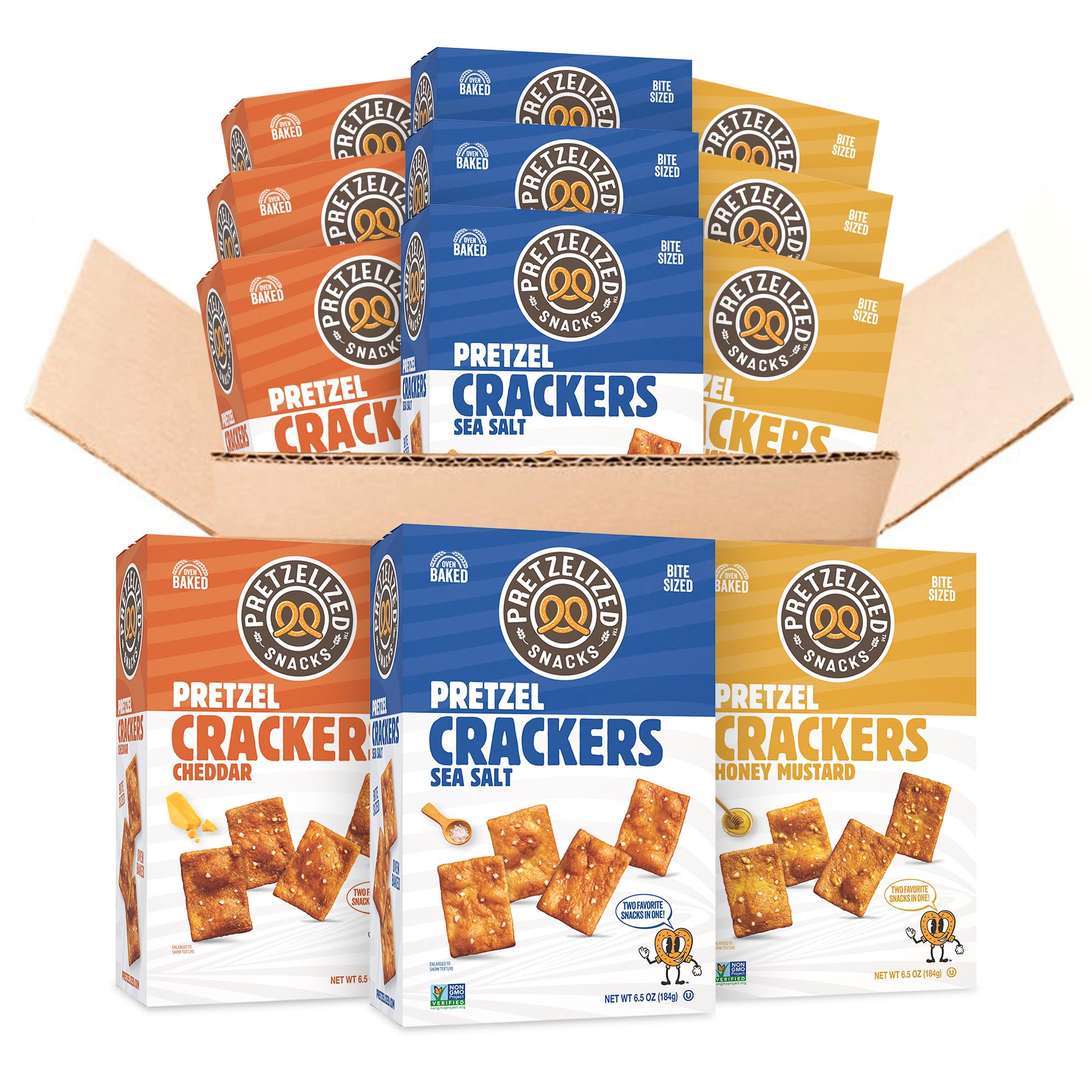 Pretzelized Pretzel Cracker 12 HHA1 Pack Variety Sea Salt, Cheddar