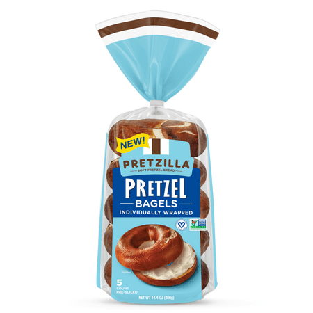 Pretzilla Soft Pretzel Bagels, Individually Wrapped, Vegan, Non-GMO, 14.4oz, 5 Count