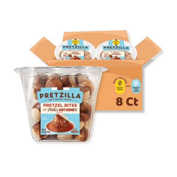 Pretzilla Soft Pretzel Bites Mikes Hot Honey Cup Salted Pretzel Tub 12.3oz Master Case of 8 Tubs