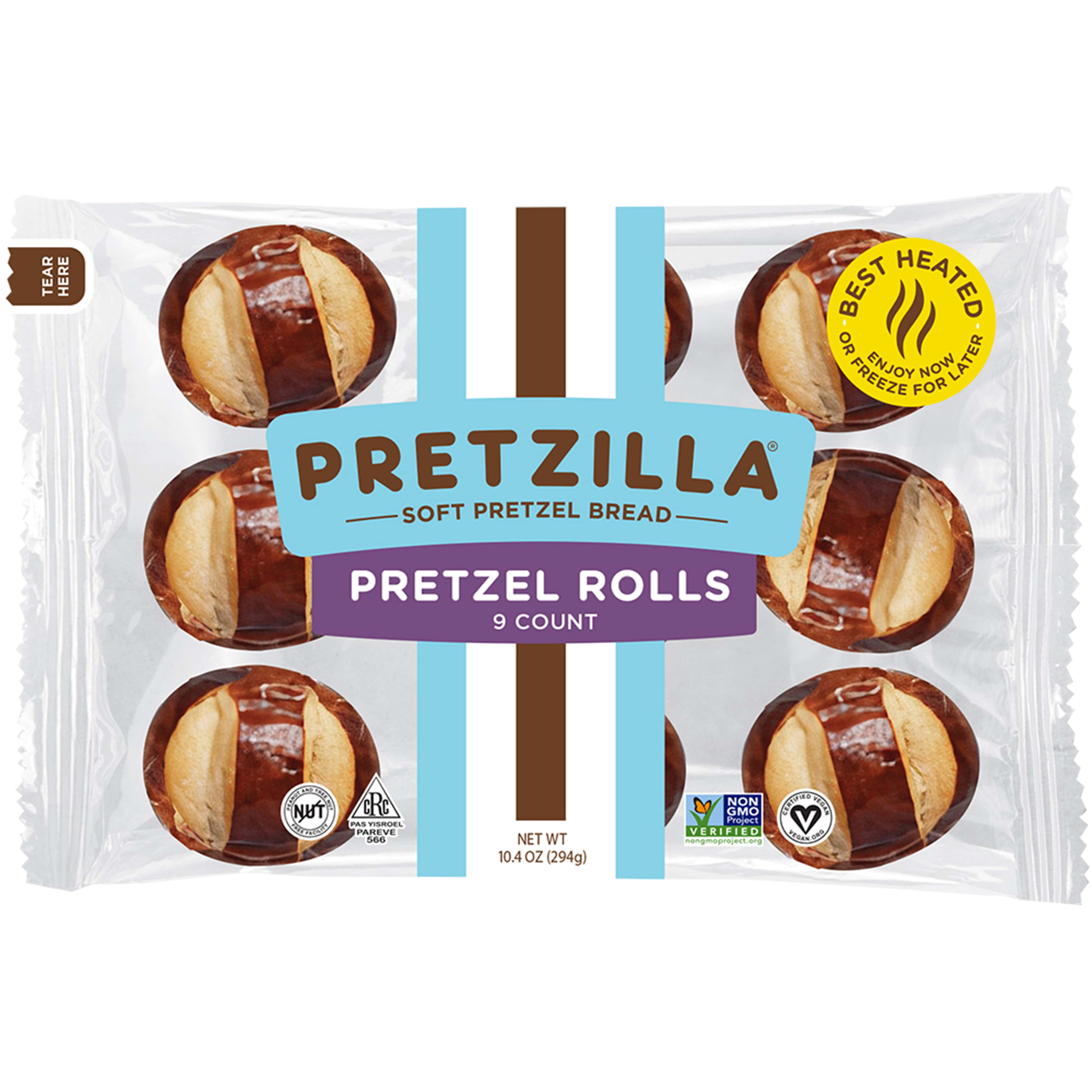 Pretzilla Soft Pretzel Dinner Rolls, 9 Count, 10.4 oz, Vegan, Kosher