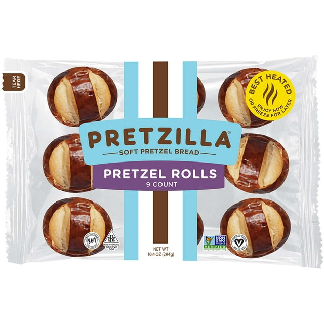 Pretzilla Soft Pretzel Dinner Rolls, 9 Count, 10.4 oz, Vegan, Kosher