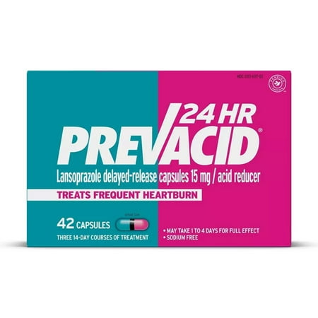 Prevacid 24 Hours Acid And Delayed Release 15 Mg For Heartburn Relief Capsules, 42 Ea, 3 Pack