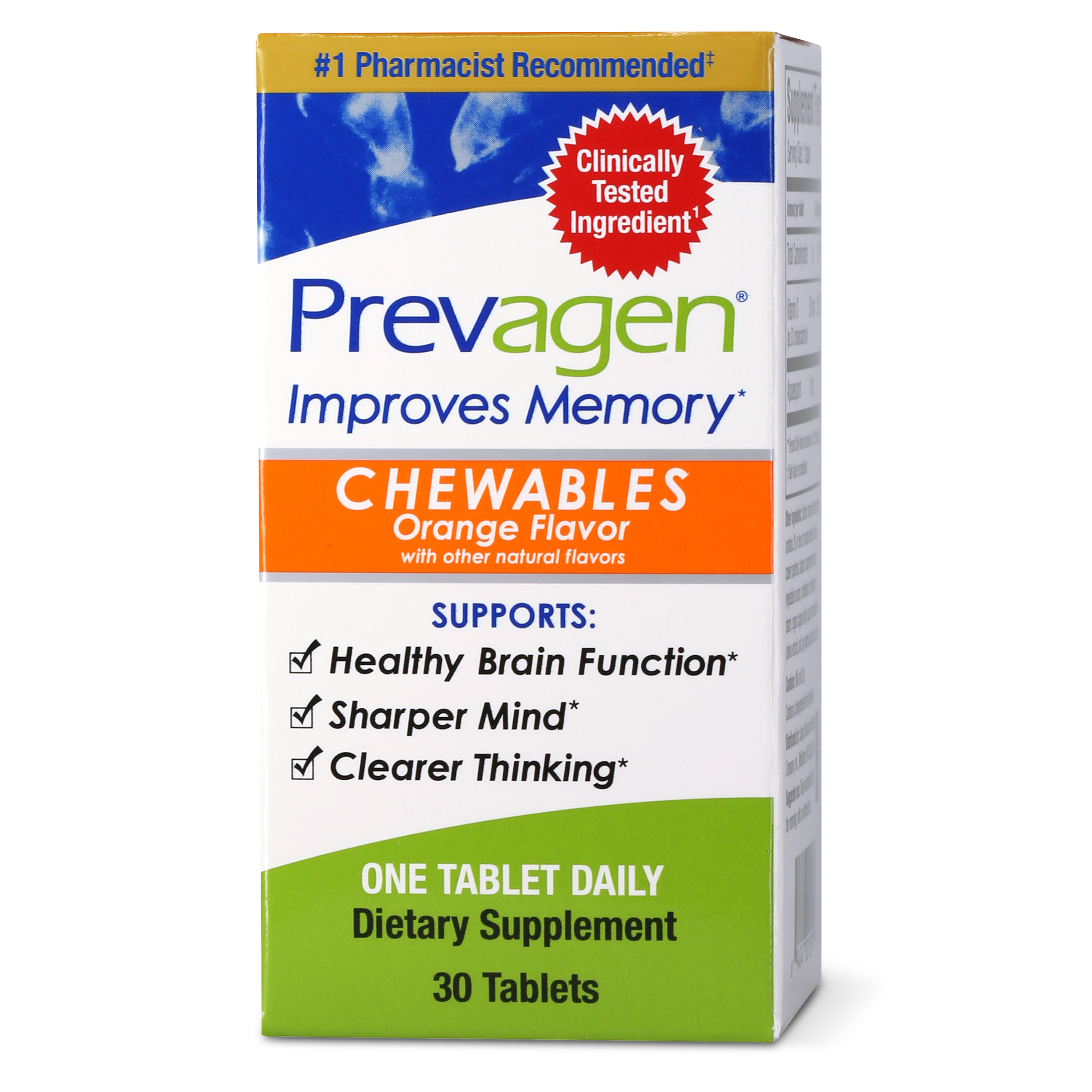 Prevagen Improves Memory - Regular Strength 10mg, 30 Chewable Tablets Orange Flavor with Apoaequorin & Vitamin D Brain Supplement, Supports Healthy Brain Function - image 1 of 9