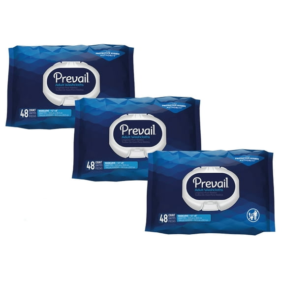 Prevail Adult Washcloths Softpack, 12" x 8", 48 Count - Pack of 3