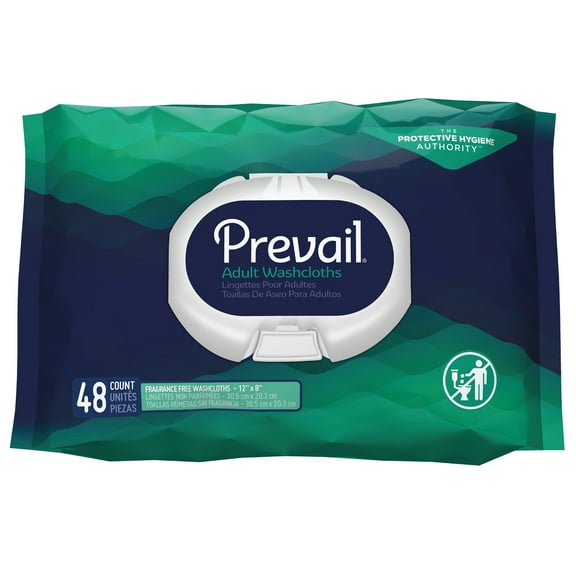 Prevail Adult Washcloths with Press-n-Pull lid, 8 X 12 Inch, 48 Count, 12 Pack