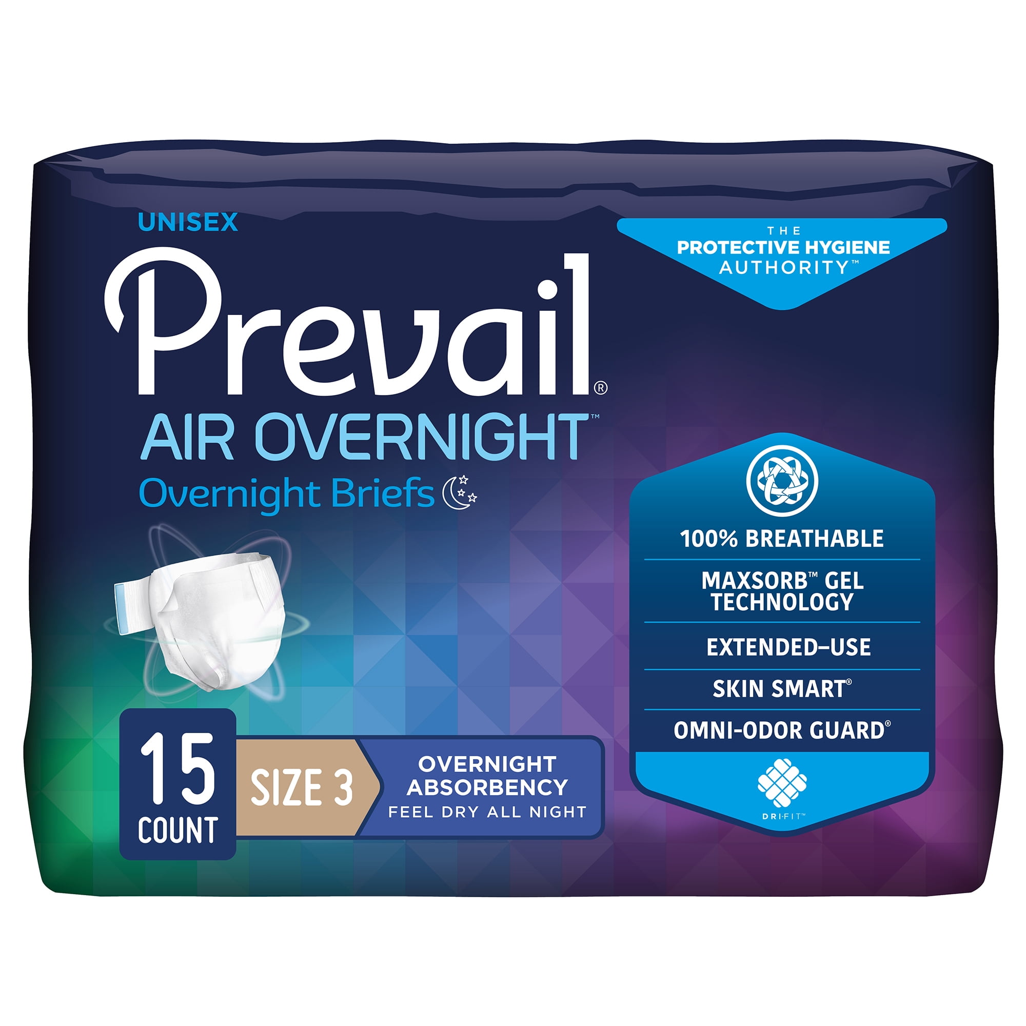 Prevail Air Overnight Adult Incontinence Brief Size 3 / X-Large Heavy Absorbency Overnight, NGX-014, Overnight, 15 Ct