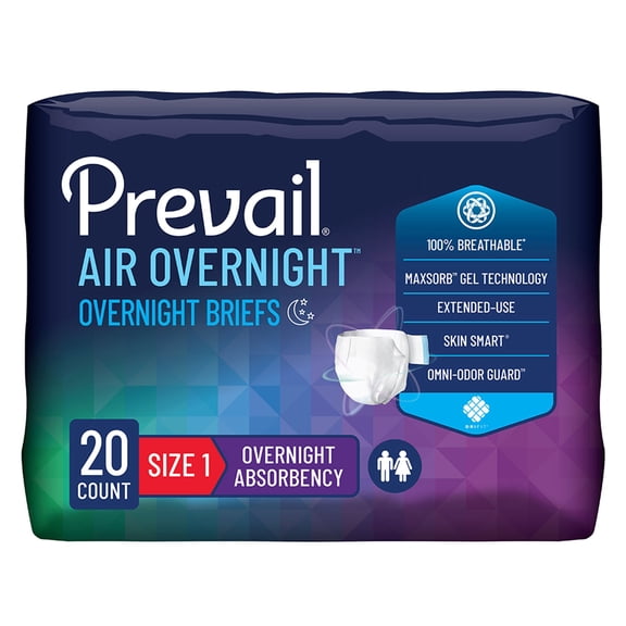 Prevail Air Overnight Adult Incontinence Brief Size 1 / Medium Heavy Absorbency Overnight, NGX-012/1, 58, 20 Ct