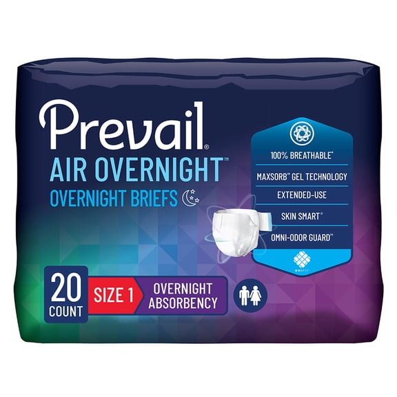 Prevail Air Overnight Adult Incontinence Brief Size 1 / Medium Heavy Absorbency Overnight, NGX-012/1, 58, 20 Ct