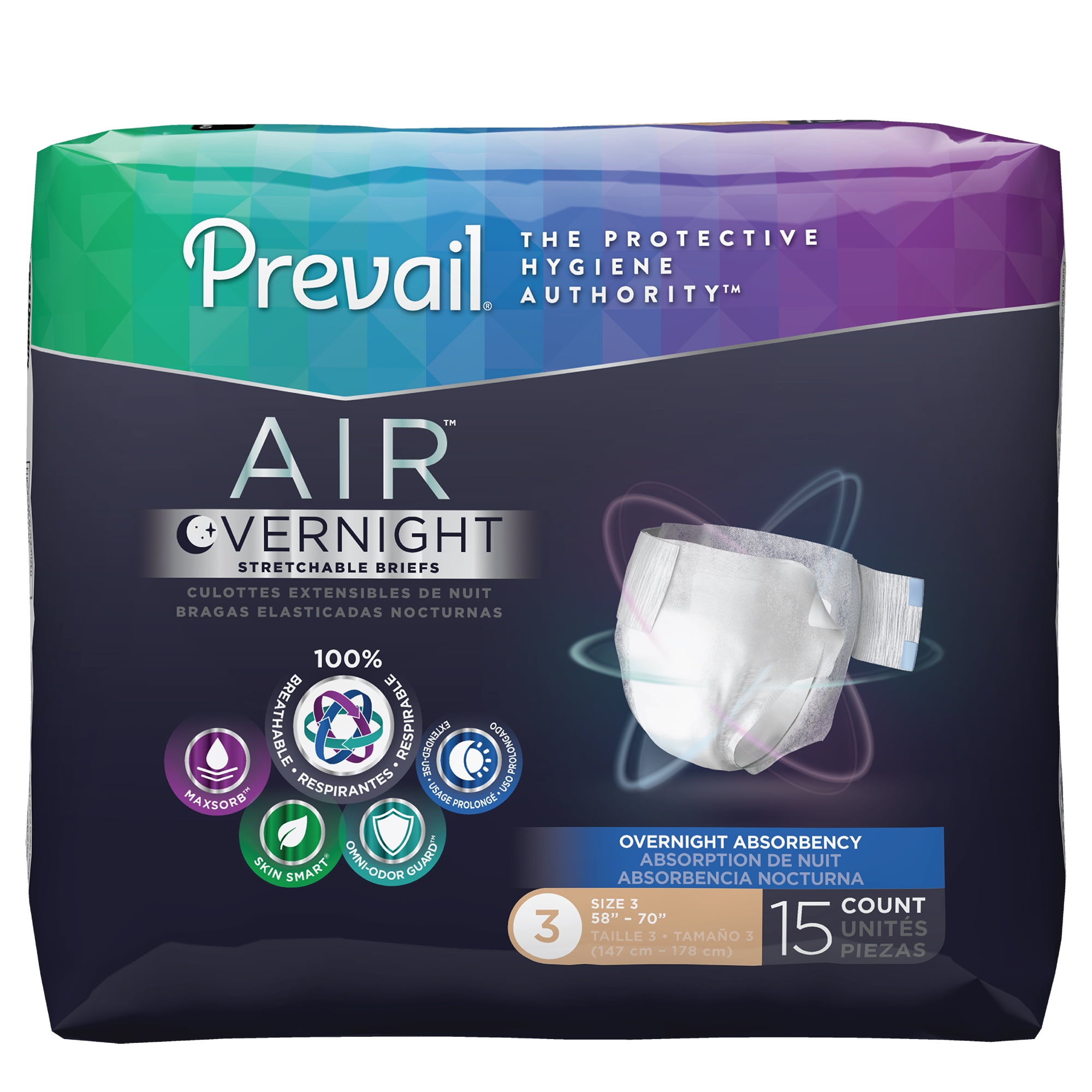 Prevail Air Overnight Adult Briefs, Size 3, 15 count
