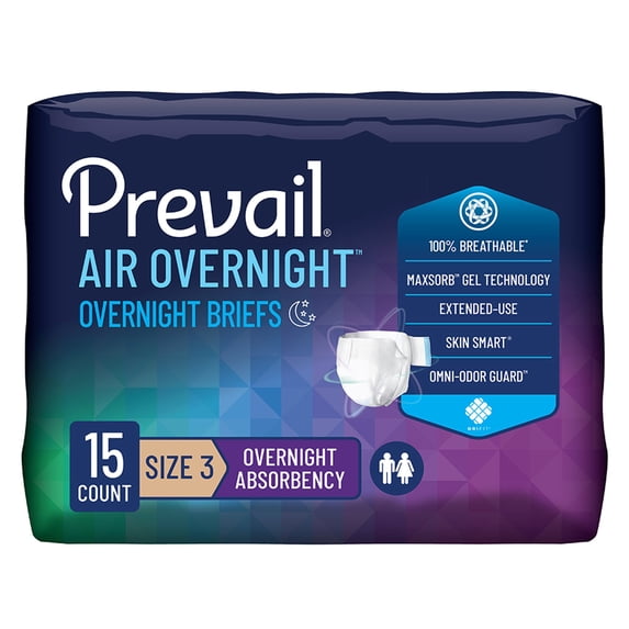 Prevail Air Overnight Adult Incontinence Brief Size 3 / X-Large Heavy Absorbency Overnight, NGX-014, Overnight, 60 Ct
