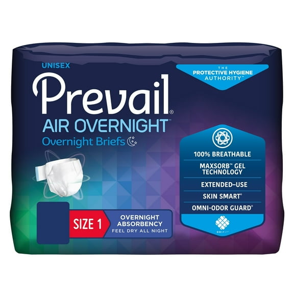 Prevail Air Overnight Briefs Overnight Absorbency, Size 1 (CS/80)