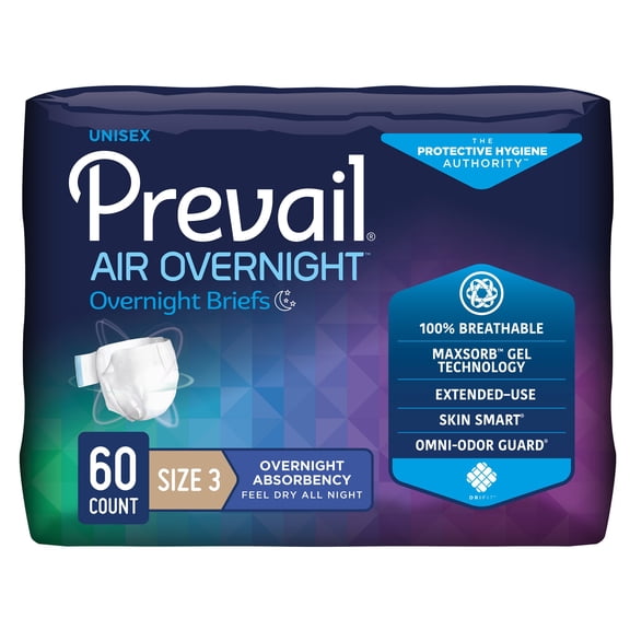 Prevail Air Overnight Diapers, Size 3, 58 - 70 IN - 60 Count