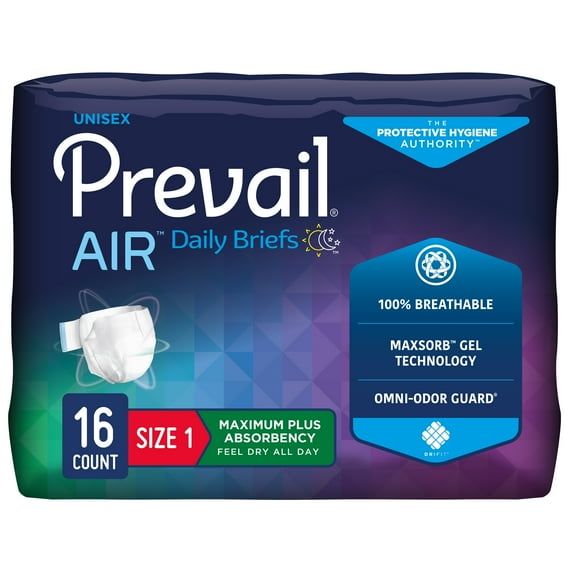 Prevail Air Stretchable Incontinent Briefs AIR-012 Medium Bag of 16, White