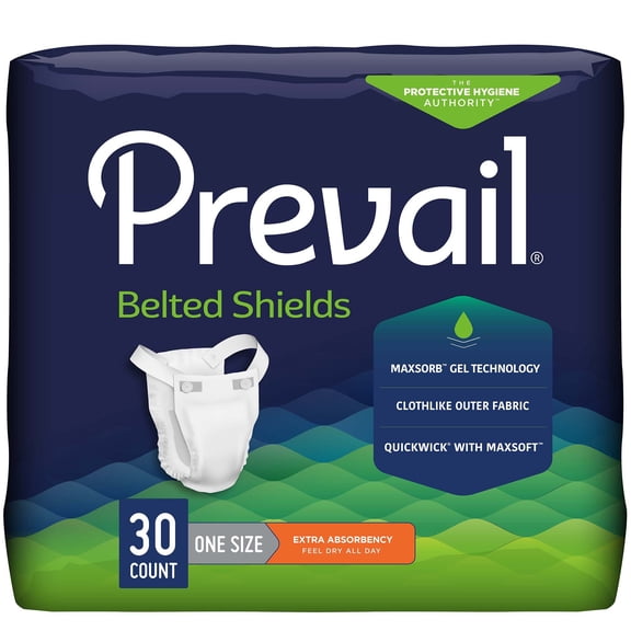 Prevail Belted Shields Adult Incontinence Belted Undergarment One Size Light Absorbency PV-324, 76, 30 Ct