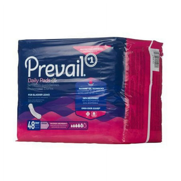 Prevail Bladder Control Pad Heavy Absorbency Polymer Female Disposable 11'' Length, 8 Packs of 48