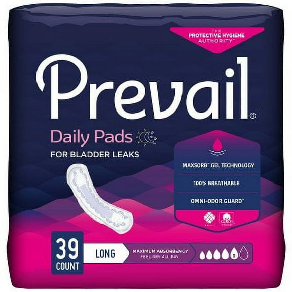 Prevail Bladder Control Pad Heavy Absorbency Polymer Female Disposable 13'' Length, 4 Packs of 39