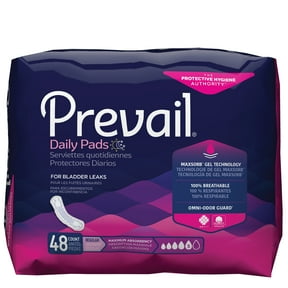 Prevail Daily Pads for Bladder Leaks, Disposable, Maximum Absorbency, Regular, 48 Count, 1 Pack