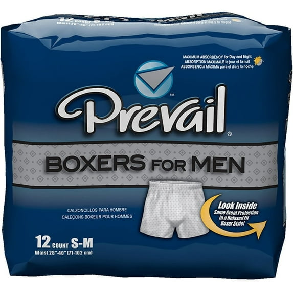Prevail Boxers for Men Maximum Absorbency Small/Medium 12 ea