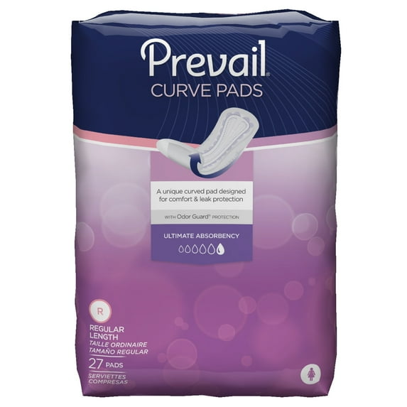 Prevail Curve Female Incontinent Pad Contoured 14" L