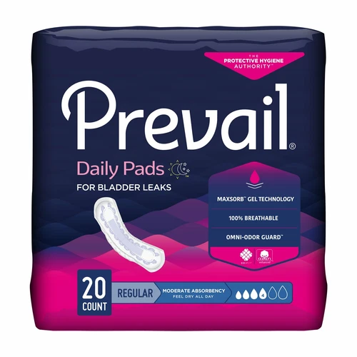 Prevail Daily Incontinent Pad 9.25" L Regular Length Moderate 20 Ct