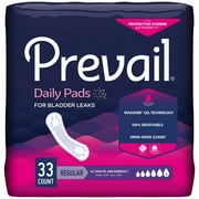 Prevail Daily Pads for Bladder Leaks, Disposable, Ultimate Absorbency, Regular, 33 Count, 4 Packs, 132 Total
