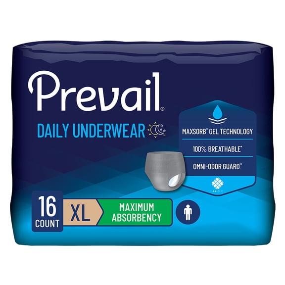 Prevail Daily Underwear Adult Underwear XL Heavy Absorbency Breathable, PUM-514, Maximum, 64 Ct