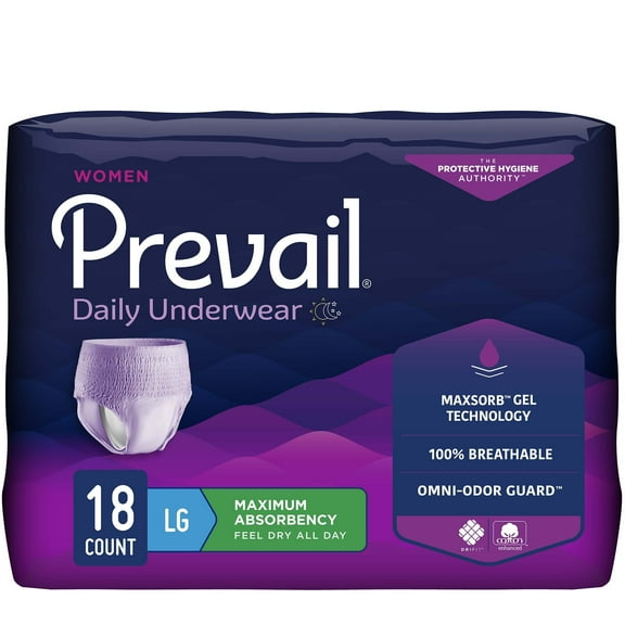 Prevail Daily Underwear Disposable Underwear Female Pull On with Tear Away Seams Large, PWC-513/1, Maximum, 18 Ct