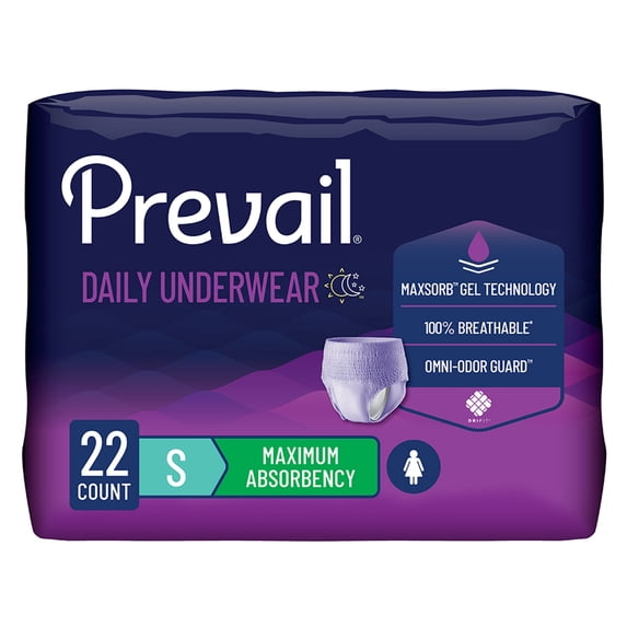 Prevail Daily Underwear Disposable Underwear Female Pull On with Tear Away Seams Small, PWC-511, Maximum, 22 Ct