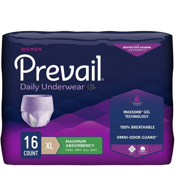 Prevail Daily Underwear Disposable Underwear Female Pull On with Tear Away Seams X-Large, PWC-514/1, Maximum, 64 Ct