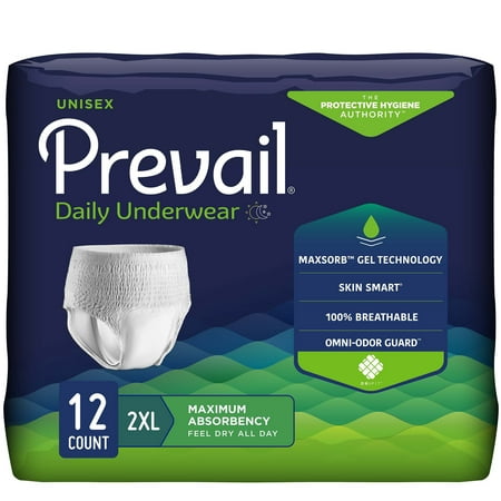 Prevail Daily Underwear Disposable Underwear Pull On with Tear Away Seams 2X-Large, PV-517, Maximum, 12 Ct