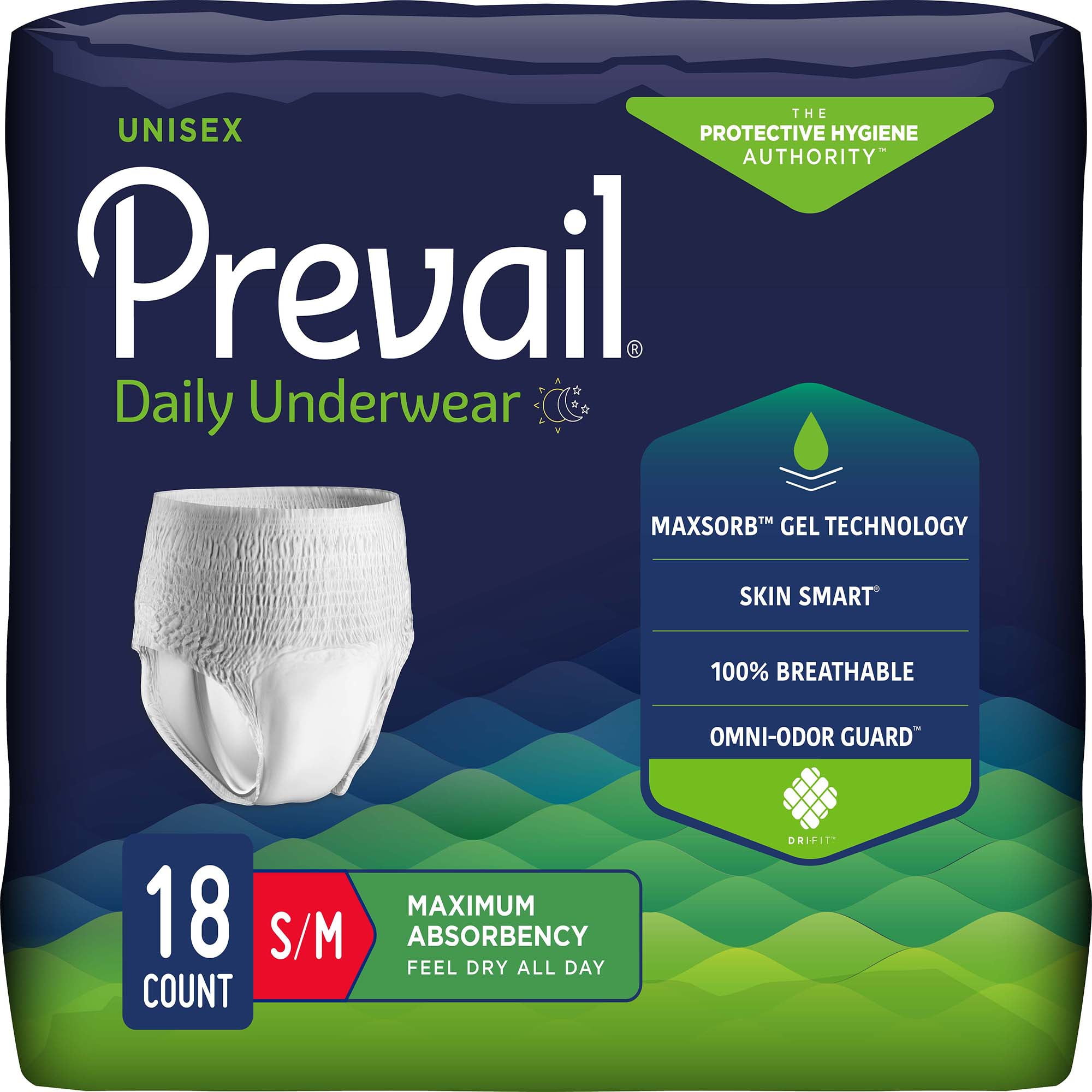 Prevail Daily Underwear, Incontinence, Disposable, Maximum Absorbency,  Small / Medium, 18 Ct 