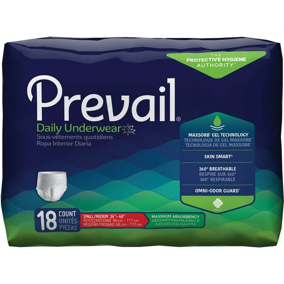 Prevail Daily Underwear, Incontinence, Disposable, Maximum Absorbency, Small / Medium, 72 Ct
