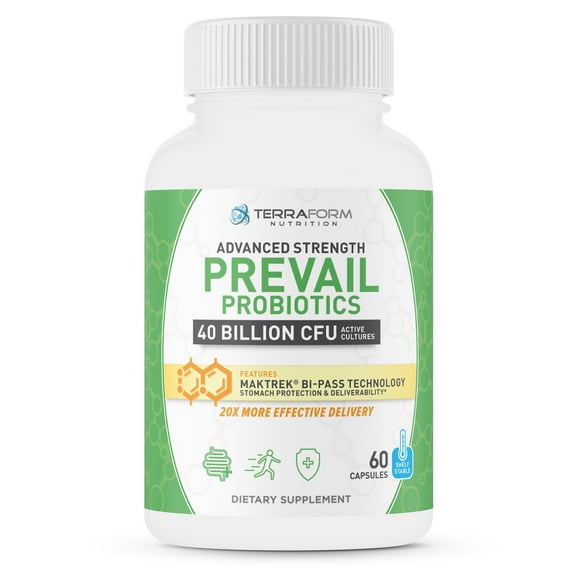Prevail Digestive Probiotics 40 Billion CFU, Patented Stomach Protection & Deliverability - Immunity & Gut Health Shelf Stable with Potency Guarantee to Expiration