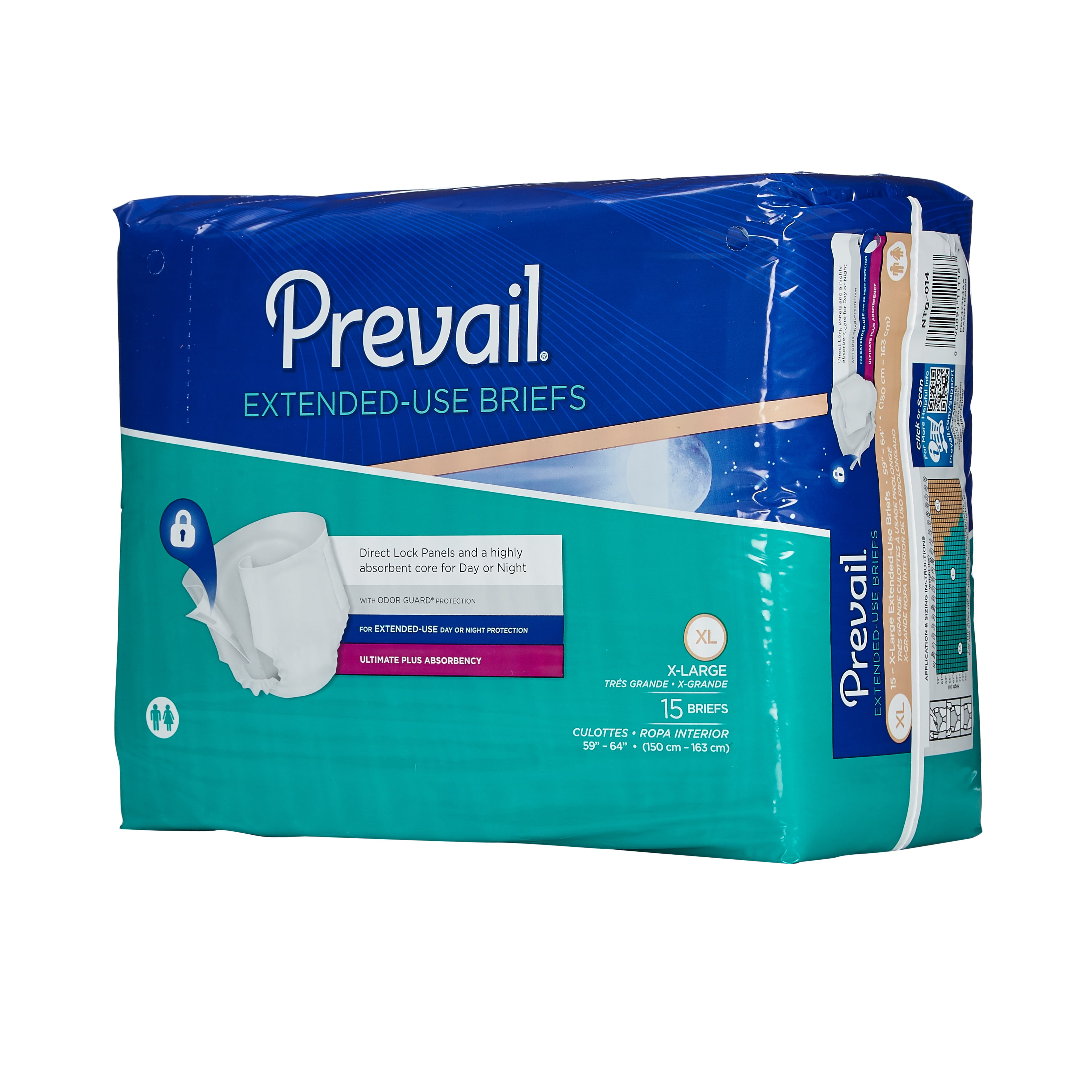 Prevail PM Extended Wear Briefs - X-Large, 60/Case, 56 in. to 64 in ...