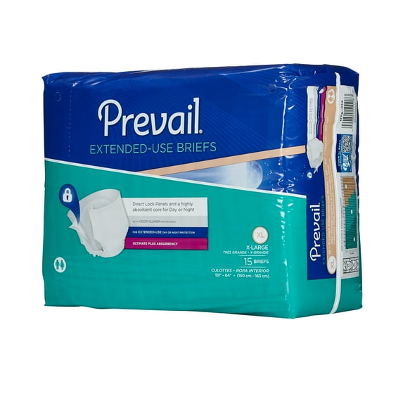 Prevail PM Extended Wear Briefs - X-Large, 60/Case, 56 in. to 64 in.
