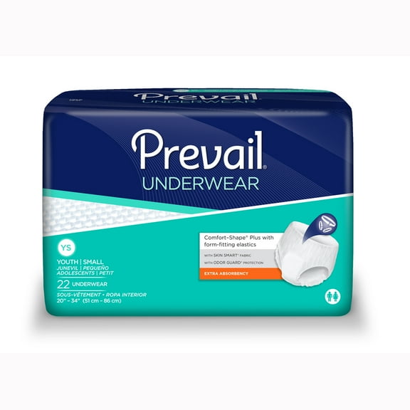 Prevail Extra Underwear Youth, Pull On, Disposable, Moderate Absorbency, Small 20 - 34 Inch, Case of 88