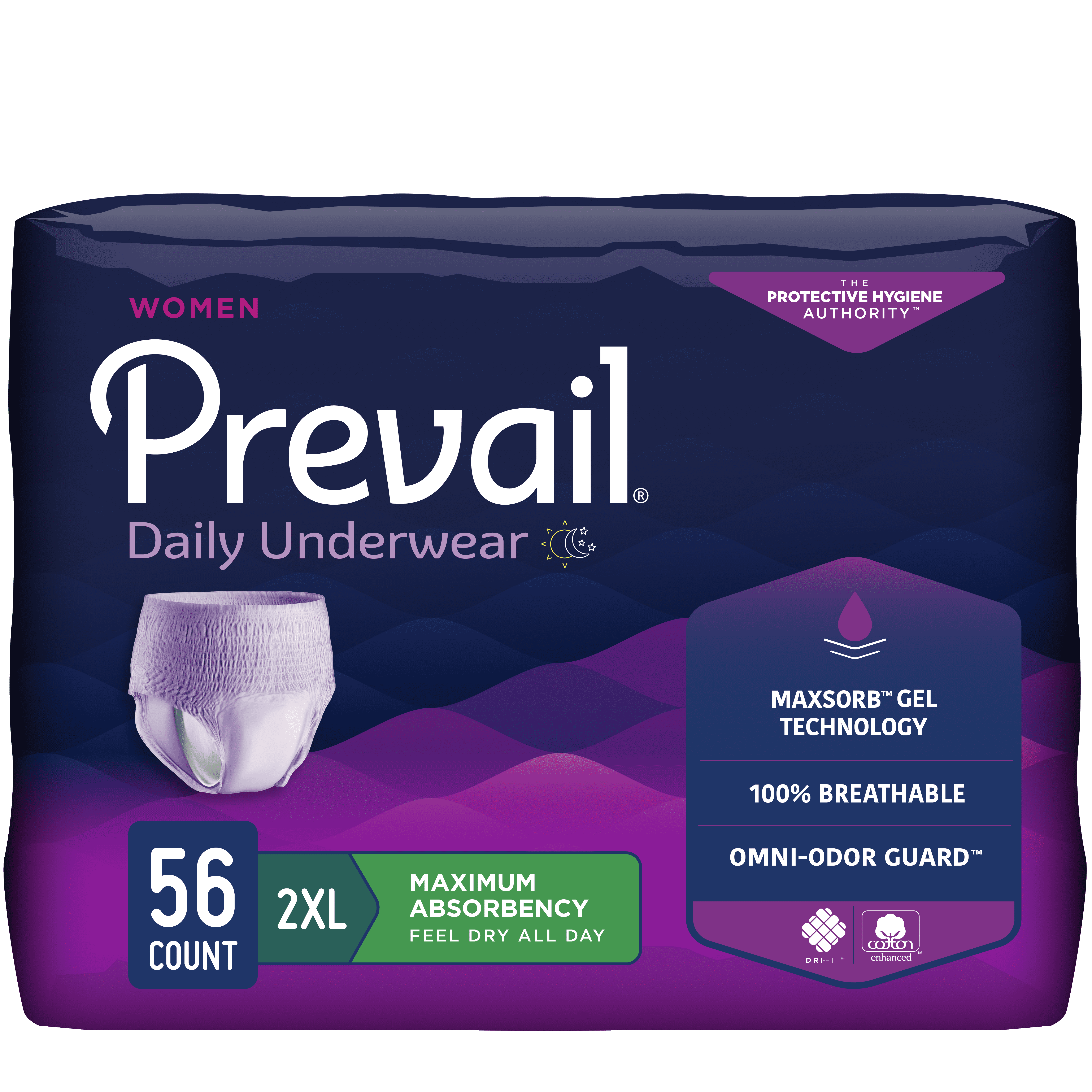 Prevail Daily Underwear Disposable Underwear Female Pull On with Tear Away Seams 2X-Large, PWC-517, Maximum, 56 Ct