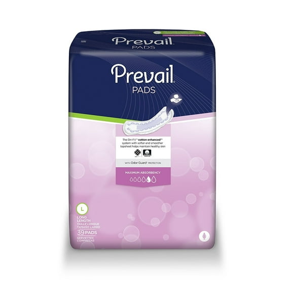 Prevail Incontinence  Max. Long- Jumbo Pack 4 bags of 39 (156 ct.)
