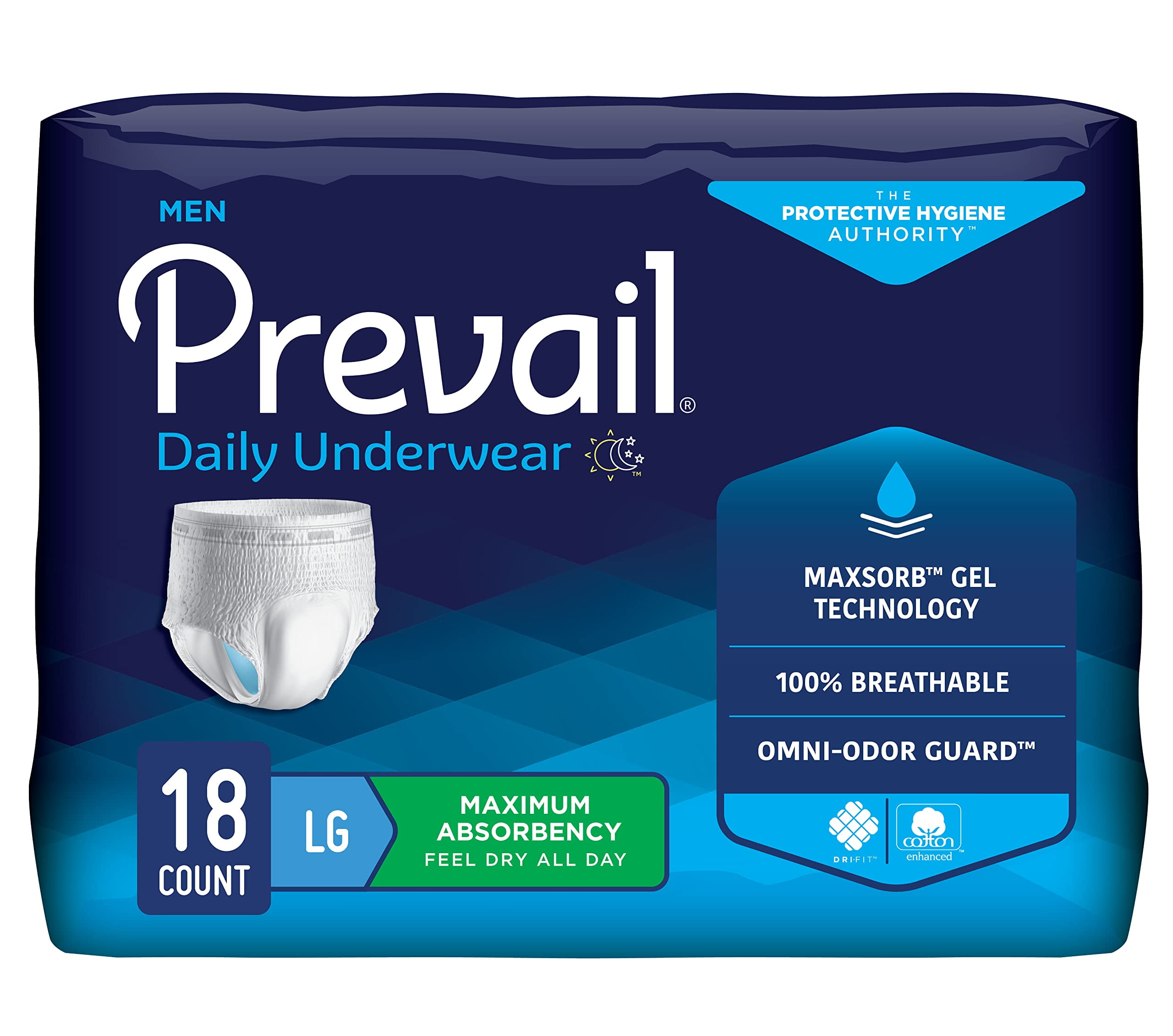 Prevail Incontinence Protective Underwear for Men, Maximum Absorbency, Large, 18 Count