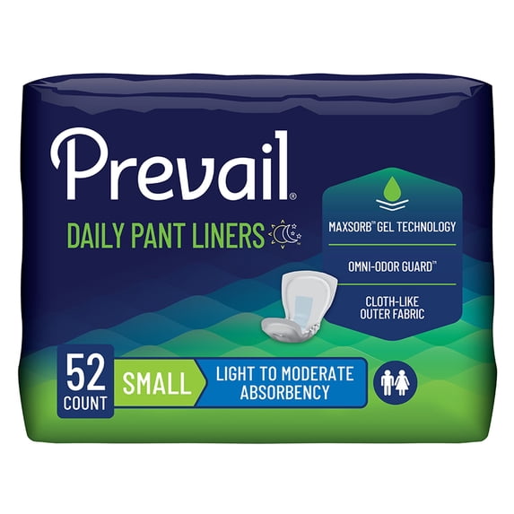Prevail Incontinent Pad 12.5" L Pant Liner PL-100/1, Light to Moderate, 52 Ct