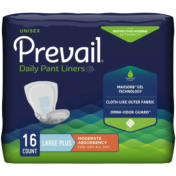 Prevail Incontinent Pad 28" L Pant Liner Moderate 16 Ct