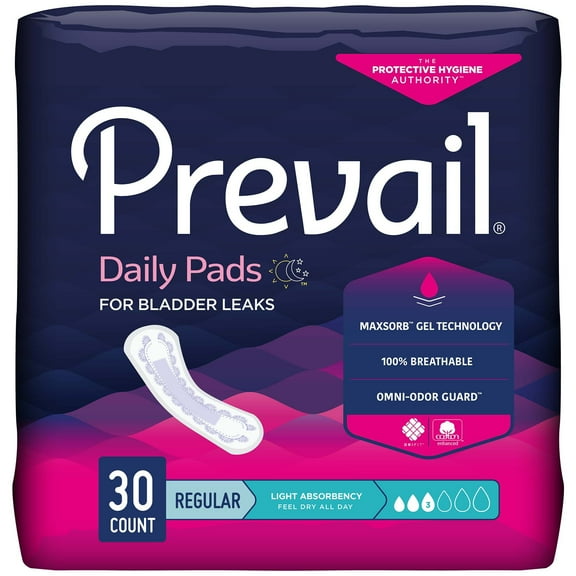 Prevail Light Absorbency Thin Incontinence Bladder Control Pads, 30 Count