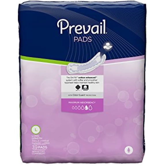 Prevail Maximum Absorbency Incontinence Bladder Control Pads, Long, 39 Count