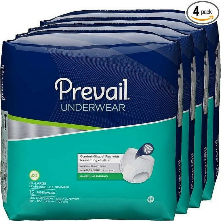 Prevail Maximum Absorbency Incontinence Underwear, 2X-Large, 12
