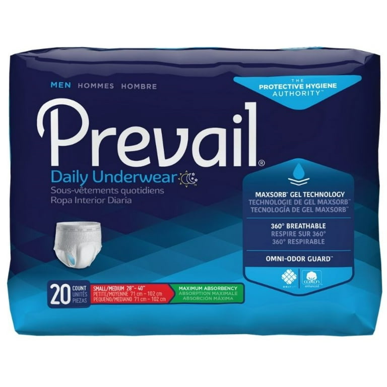 Prevail Maximum Absorbency Incontinence Underwear for Men, Small/Medium, 20  Count 