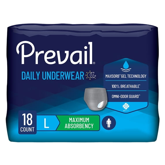 Prevail Men's Daily Incontinence Underwear, Disposable, Heavy Absorbency, Large, 18 Ct
